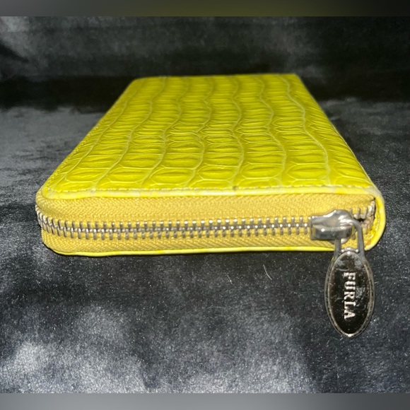 Furla Long Wallet Leather Ostrich Embossed Yellow NWOT - Picture 5 of 7